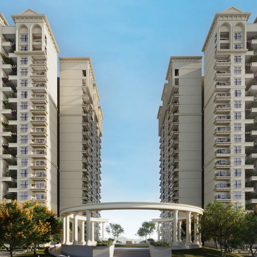SOBHA Neopolis, Panathur Road, artistic impression A colonnaded garden court between two towers at SOBHA Neopolis