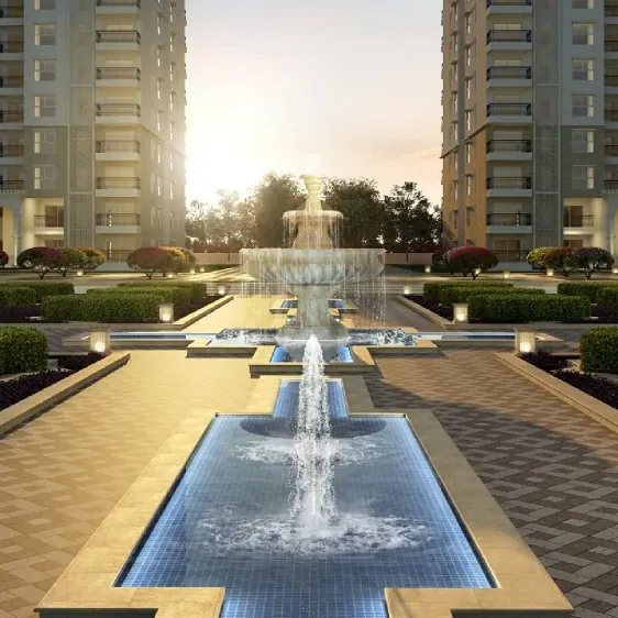 SOBHA Royal Pavilion, Sarjapur Road, artistic impression A water channel plaza with fountains between towers at SOBHA Royal Pavilion